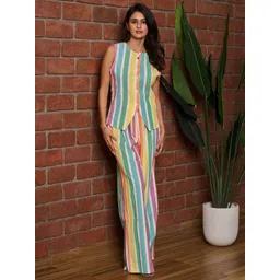 How When Wear Women Striped Relaxed Straight Leg Straight Fit Trousers-picture-16