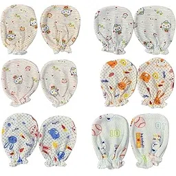 Hozzbun 100% Cotton 6 Pairs Baby Mittens Gloves No Scratch 0-6 Months Baby Essentials Mittens for Newborn Unisex Baby Boys Girls (Color And Design May Vary)-picture-23