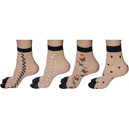 hrbs Ankle/High Ankle Ultra Thin Transparent Net Socks for Women/Ladies/Girl's with Thumb (Multi Packs) Note- Patter or Design may vary, Summer Net Sheer Short Shoe for Indoor & Outdoor-picture-21