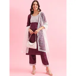 HRITIKA Women Floral Embroidered Regular Thread Work Kurta with Trousers & With Dupatta-picture-21