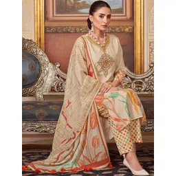 HRITIKA Women Floral Printed Regular Thread Work Kurta with Trousers & With Dupatta-picture-11
