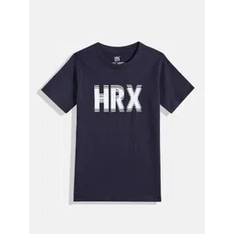 HRX by Hrithik Roshan Boys Navy Blue & White Brand Logo Printed Pure Cotton T-shirt-picture-31