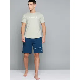 HRX By Hrithik Roshan Men Estate Blue Typographic Regular Fit Organic Cotton Antimicrobial Yoga  Sustainable Shorts-image-47