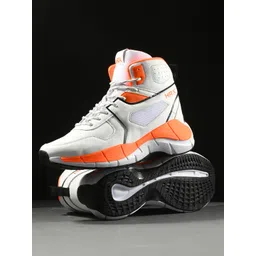 HRX by Hrithik Roshan Men Off White & Orange Rebound Mid Top Perforations Comfort Sneakers-picture-12