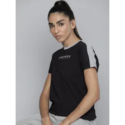 HRX by Hrithik Roshan Women Black & Grey Pure Cotton Typography Printed T-shirt-picture-15