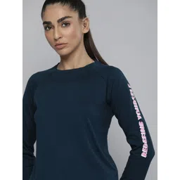 HRX by Hrithik Roshan Women Blue Pure Cotton Solid T-shirt-picture-25