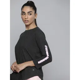 HRX by Hrithik Roshan Women Charcoal Black Solid Monochrome T-shirt-picture-21