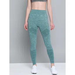 HRX by Hrithik Roshan Women Green & Grey Self-Design Seamless Tights-picture-16