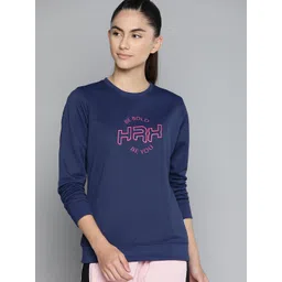 HRX by Hrithik Roshan Women Navy Blue & Pink Brand Logo Printed Sweatshirt-picture-13