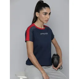 HRX by Hrithik Roshan Women Navy Blue & White Pure Cotton Typography Printed T-shirt-picture-17