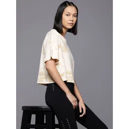 hrx by hrithik roshan Women Printed Round Neck Cotton Blend White T-Shirt-picture-12