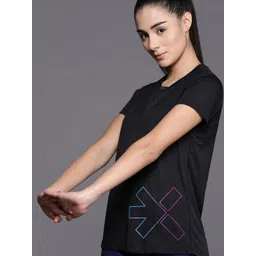 hrx by hrithik roshan Women Printed Round Neck Polyester Black T-Shirt-picture-22
