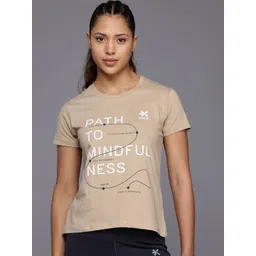 hrx by hrithik roshan Women Printed Round Neck Pure Cotton Beige T-Shirt-picture-18