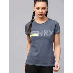 hrx by hrithik roshan Women Printed Round Neck Pure Cotton Dark Blue T-Shirt-picture-10