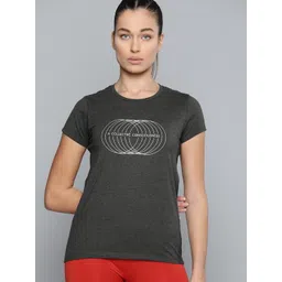 hrx by hrithik roshan Women Printed Round Neck Pure Cotton Grey T-Shirt-picture-12