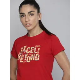 HRX by Hrithik Roshan Women Red & Beige Pure Cotton Typography Printed T-shirt-picture-16