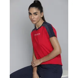 HRX by Hrithik Roshan Women Red & Navy Blue Pure Cotton Typography Printed T-shirt-picture-24
