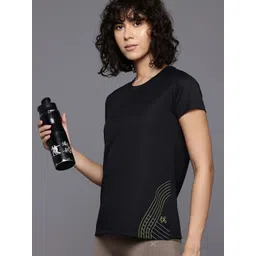 hrx by hrithik roshan Women Solid Round Neck Polyester Black T-Shirt-picture-21