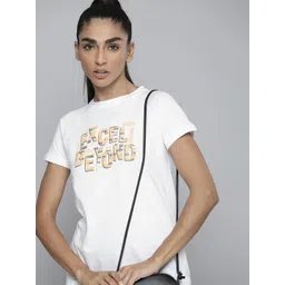 HRX by Hrithik Roshan Women White & Beige Pure Cotton Typography Printed T-shirt-picture-14