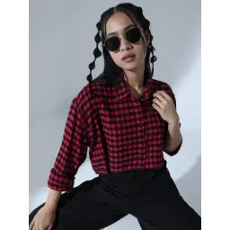 Hubberholme Black & Red Cotton Checks Crop Shirt-picture-14