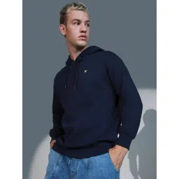 Hubberholme Navy Blue Cotton Regular Fit Printed Hooded Sweatshirt-picture-12