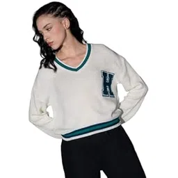 hubberholme Women Forest Green Varsity 100% Acrylic Relaxed Sweater HHWSWW23002_FG_S-picture-14