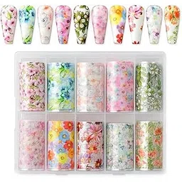 Huda Girl Holographic Flower Nail Foil Transfer Stickers Set - 10 Sheets Nail Art Kit for Women & Girls, Colour full DIY Nail Art Sticker Decorations, Nail Sticker Accessories-picture-29