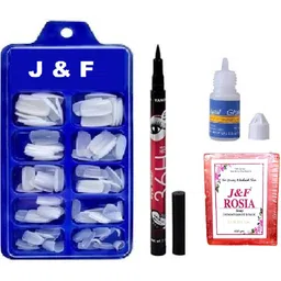 hudabird Artificial Gold Finger Fake Nails With Glue ,36 Hours Eyeliner & Rose Soap-picture-11