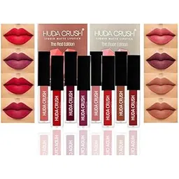 HUDACRUSH Pack Of 8 - Pcs Huda Crush Waterproof Beauty Mini Edition Liquid Matte Lipstick Set Long Lasting Multi Shades Lip Color Combo For Girls Daily Use Lipstick Natural Shade (Red & Nude Edition)-picture-49