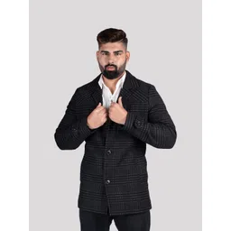 HUE & HIDE Self Design Shawl Collar Open Front Jacket-picture-21