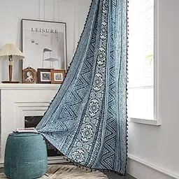 HUESLAND Cotton Door Curtain 7 feet Long, 1 Bohemian Eyelet Curtain (Door 7 x 4 ft, Tribal Style Blue)-picture-18