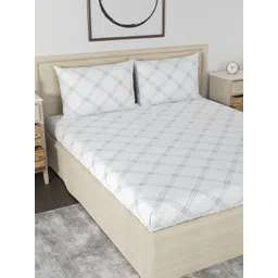 Huesland Aspire White & Blue Geometric 186 TC Cotton King Bedsheet With 2 Pillow Covers-picture-28