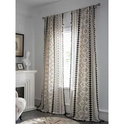 Huesland Black & White Geometric Printed Cotton Room Darkening Long Door Curtain-image-39