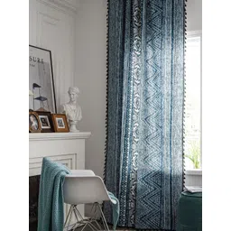 Huesland Blue & White Bohemian Printed Cotton Room Darkening Door Curtain-image-44
