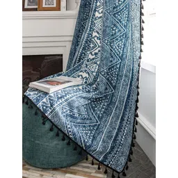 Huesland Blue & White Floral Printed Cotton Room Darkening Window Curtain-image-9