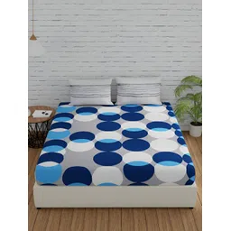 Huesland Blue & White Geometric 144 TC Cotton Single Bedsheet with 1 Pillow Cover-picture-17