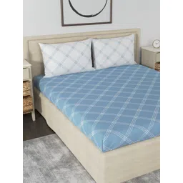 Huesland Blue & White Geometric Print 186 TC Cotton King Bedsheet With 2 Pillow Covers-picture-19