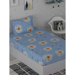 Huesland Blue & White Graphic Cotton 186 TC Single Bedsheet With 1 Pillow Cover-picture-13