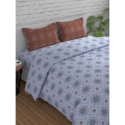 Huesland Brown & White Printed 144 TC Cotton Queen Bedsheet Set 2.43 mx 2.23 m-image-46