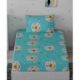 Huesland by Ahmedabad Cotton Cotton Single Bedsheet for Kids with 1 Pillow Cover - Mint Green & White-picture-12