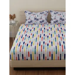 Huesland by Ahmedabad White Abstract Cotton 144 TC Double Queen Bedsheet Set-2.44mx2.23m-picture-28
