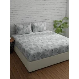 Huesland Comfort White & Grey Printed 144 TC Cotton Queen Bedsheet with 2 Pillow Covers-picture-26