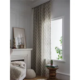 Huesland Dessert Sage Grey & White Printed Cotton Room Darkening Long Door Curtain-image-33