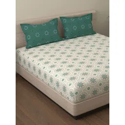 Huesland Green & White Printed 144 TC Cotton Queen Bedsheet Set 2.43 mx 2.23 m-image-49