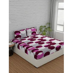 Huesland Grey & Purple Printed Cotton 144 TC King Bedsheet With 2 Pillow Covers-picture-36