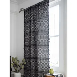 Huesland White & Black Abstract Printed Cotton Room Darkening Long Door Curtain-picture-40