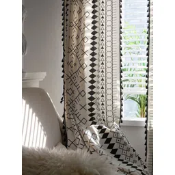 Huesland White & Black Geometric Printed Cotton Room Darkening Door Curtain-image-8