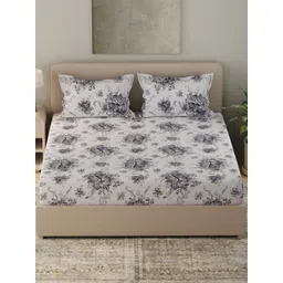 Huesland White & Black Printed Cotton 210 TC Queen Bedsheet Set 2.54 m x 2.23 m-picture-18