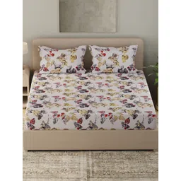 Huesland White & Black Printed Cotton 210 TC Super King Bedsheet Set 2.74 m x 2.74 m-picture-16