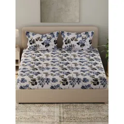 Huesland White & Blue Floral Printed Cotton 210 TC Queen Bedsheet Set 2.54 m x 2.23 m-image-41